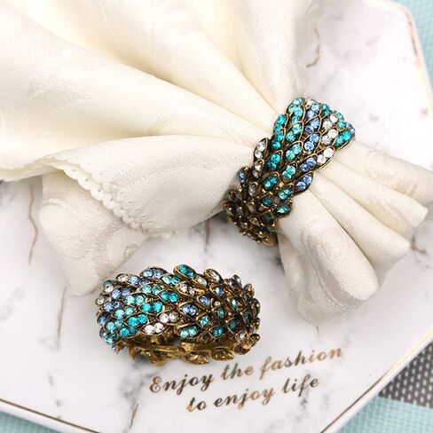 Set of 6 Blue Rhinestone Round Napkin Rings Metal Napkin Buckle for Thanksgiving, Christmas, Wedding,Parties, Dinners, Holidays Decor (Gold) in Saudi Arabia