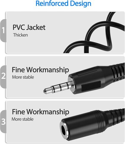 كابل تمديد سماعة الرأس 3.5 مم، كابل صوت ستيريو هاي فاي 4 أقطاب، مقبس 3.5 مم ذكر إلى أنثى سلك تمديد صوت AUX، محول موسع مساعد متوافق مع iPad، سماعة الأذن، السيارة، مكبر الصوت مع ميكروفون in Kuwait