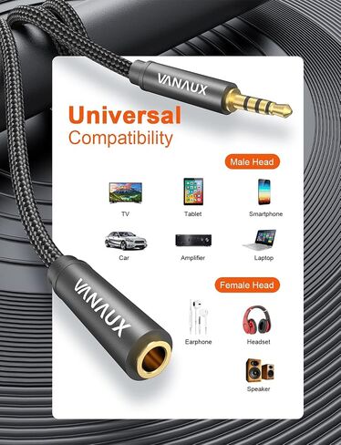 3.5mm Extension Cable 4 Pole TRRS 3.5mm Extension Cable [Supports Microphone Function] Aux Cords Compatible with Laptop, MP3 Player, Personal Computer, Tablet, Smartphone, Speaker(5FT/1.5M) in Saudi Arabia