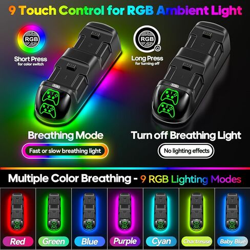 محطة شحن وحدة تحكم XBX مع حزم بطاريات قابلة لإعادة الشحن بقدرة 2 × 5520 ميجاوات في الساعة لأجهزة Xbox، وشاحن وحدة تحكم Xbox بـ 9 مصابيح RGB مع 4 أغطية للبطارية، وقاعدة شحن Xbox لسلسلة Xbox/One X/S Elite Controller in Kuwait