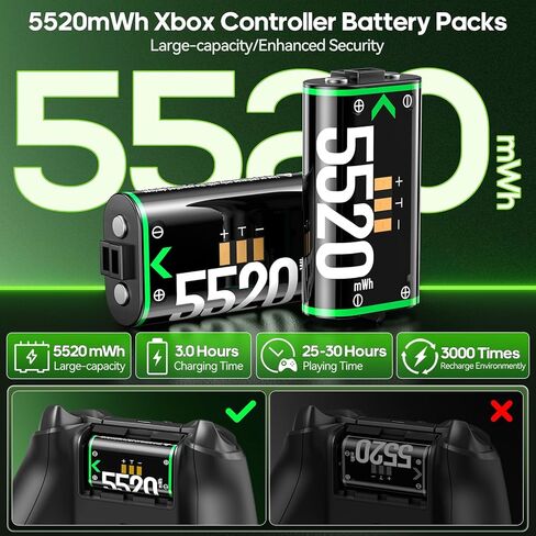 محطة شحن وحدة تحكم XBX مع حزم بطاريات قابلة لإعادة الشحن بقدرة 2 × 5520 ميجاوات في الساعة لأجهزة Xbox، وشاحن وحدة تحكم Xbox بـ 9 مصابيح RGB مع 4 أغطية للبطارية، وقاعدة شحن Xbox لسلسلة Xbox/One X/S Elite Controller in Kuwait