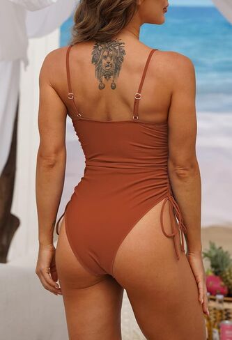 LaSuiveur Women's Cut Out One Piece Bathing Suit High Leg Cut Cheeky Drawstring Ruched Swimsuit in Saudi Arabia
