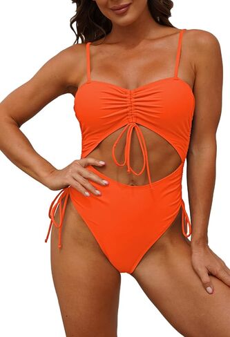 LaSuiveur Women's Cut Out One Piece Bathing Suit High Leg Cut Cheeky Drawstring Ruched Swimsuit in Saudi Arabia