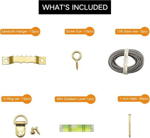 مجموعة تعليق الصور، 230 قطعة من شماعات الصور شديدة التحمل مع مسامير للتثبيت على الحائط، تتضمن سلك تعليق الصور، وسن المنشار، وخطافات التعليق، وحلقات على شكل حرف D، والمزيد من أجهزة تعليق الصور in Kuwait