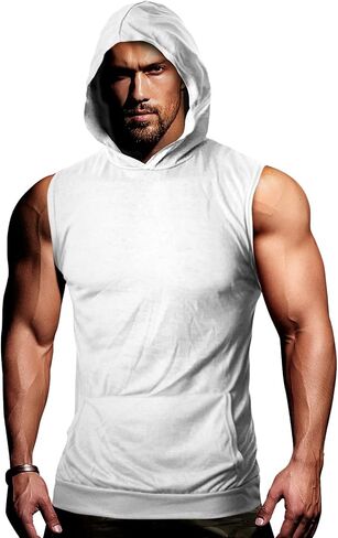 GIVON Mens Slim Fit Thin Super Lightweight Sleeveless Hoodie With Kanga Pocket in Saudi Arabia