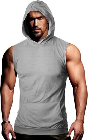 GIVON Mens Slim Fit Thin Super Lightweight Sleeveless Hoodie With Kanga Pocket in Kuwait