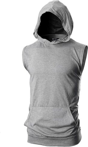 GIVON Mens Slim Fit Thin Super Lightweight Sleeveless Hoodie With Kanga Pocket in Kuwait