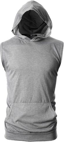 GIVON Mens Slim Fit Thin Super Lightweight Sleeveless Hoodie With Kanga Pocket in Kuwait