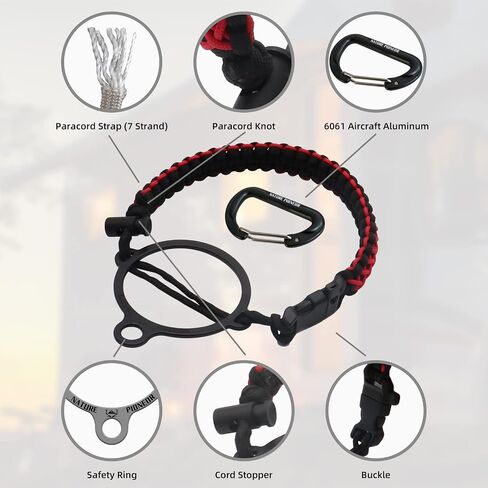 NATURE PIONEOR Paracord Handle for Wide Mouth - Safety Ring, and Carabiner - Fits 14oz to 64oz Stainless Steel Water Bottles(Red Black)… in Saudi Arabia