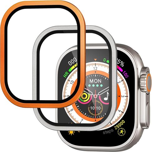 for Apple Watch Ultra Screen Protector, 2 Pack Hard Cover Designed for Apple Watch 49mm Series 9 8 7, with Titanium Alloy Stainless-Steel Frame + Tempered Glass Screen Protector in Saudi Arabia