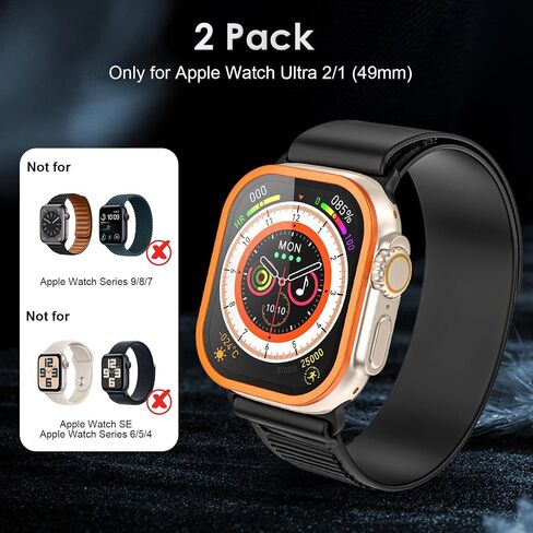 for Apple Watch Ultra Screen Protector, 2 Pack Hard Cover Designed for Apple Watch 49mm Series 9 8 7, with Titanium Alloy Stainless-Steel Frame + Tempered Glass Screen Protector in Saudi Arabia