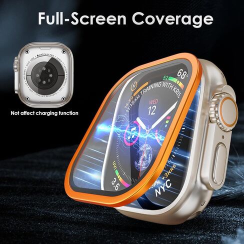 for Apple Watch Ultra Screen Protector, 2 Pack Hard Cover Designed for Apple Watch 49mm Series 9 8 7, with Titanium Alloy Stainless-Steel Frame + Tempered Glass Screen Protector in Saudi Arabia