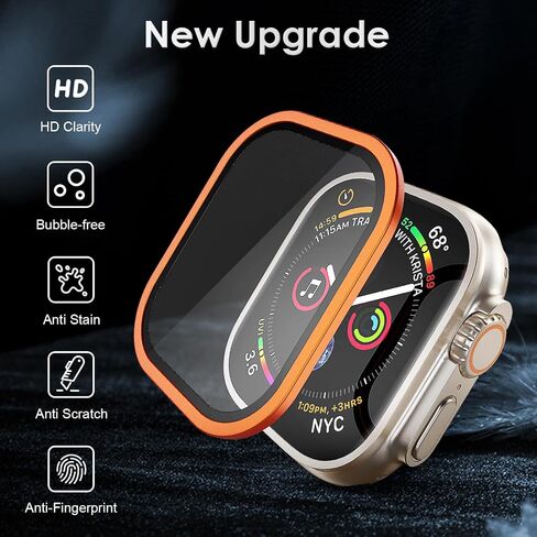 for Apple Watch Ultra Screen Protector, 2 Pack Hard Cover Designed for Apple Watch 49mm Series 9 8 7, with Titanium Alloy Stainless-Steel Frame + Tempered Glass Screen Protector in Saudi Arabia