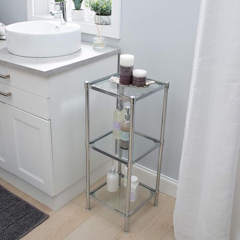 Organize It All 3 Tier Tempered Glass Freestanding Bathroom Storage Tower 13.25 x 13.25 x 31 inches in Saudi Arabia