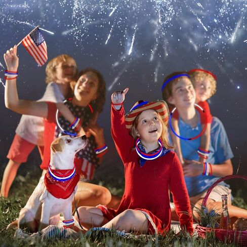 Honoson 150 Pcs Red White Blue 4th of July Glow Stick Bulk, 8 Inch Glow Sticks Bracelets and Necklaces with Connectors Glow in the Dark Sticks Light up Party Favor Patriotic Party Decoration in Saudi Arabia