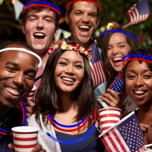 Honoson 150 Pcs Red White Blue 4th of July Glow Stick Bulk, 8 Inch Glow Sticks Bracelets and Necklaces with Connectors Glow in the Dark Sticks Light up Party Favor Patriotic Party Decoration in Saudi Arabia