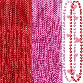 Bucherry 200 Pcs Valentine's Day Bead Necklaces Red Pink Bead Necklaces 33 Inch 7 mm Hot Pink Valentines Day Metallic Round Beaded Necklace for Women Party Valentine's Pink Party Decorations