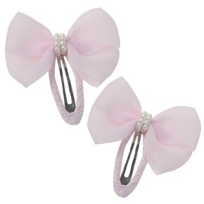 Small Pink Ribbon Layered Bow Hair Clips Bun Holder for Baby Girls Gift -2 Pcs