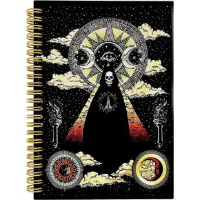 Knibeo Gothic Tarot Journal Notebook - Celestial Journal, Witch Journal, Gothic Notebook, 5.5×8.3 Inch Witchy Skull Spiral Bound Notebook, Witch Gifts