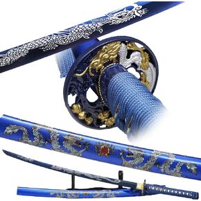 Handmade Japanese Samurai Katana Sword,41 inch 1060/1095 High Carbon Steel Full Tang Metal with Stand Katana,for Man Gift Cosplay Decoration
