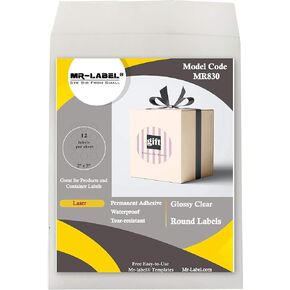 Mr-Label 2" Glossy Crystal Clear Round Labels - Waterproof and Tear-Resistant - for Laser Printer Only - Permanent Adhesive - for Food Package | Bottle | Jar | Envelope (120 labels)