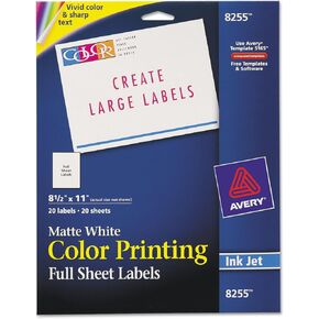Avery Matte White Shipping Labels, Permanent Adhesive, 8-1/2" x 11", 20 Labels (8255)