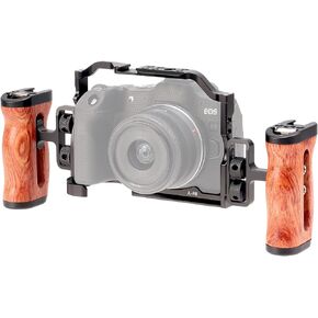 Foto4easy r8 cage for Canon R8 Camera with Quick Release Plate for Arca-Swiss,Includes Dual Universal Side Wooden Handle