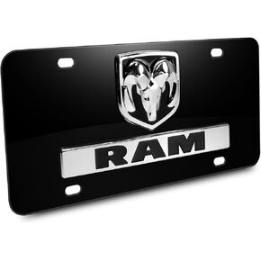 Au-Tomotive Gold, INC. Dodge RAM 3D Logo Nameplate Black Metal License Plate