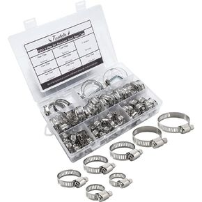 71Pcs Hose Clips Adjustable 6-38mm Range Hose Clamps 304 Stainless Steel Pipe Clips Assortment with Screwdriver and Storage Case, 7Sizes