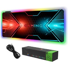 RGB Gaming Mouse Pad, DINKY Large Extended Soft Led Mouse Pad with 14 Lighting Modes, Water Resist Keyboard Pad, Computer Keyboard Mousepads Mat 35.4×15.8 inches- Cute Mashroom