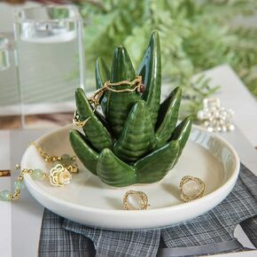 Cactus Ring Holder Dish, Ceramic Jewelry Tray Trinket Dish for Necklace Keychain Organizer, Cute Funny Birthday Wedding Mothers Day Gift for Women Friends Girls