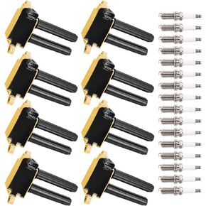 ENA Set of 8 Yellow Ignition Coil with 16 Platinum Spark Plug Compatible with Dodge Chrysler Jeep Ram Challenger Charger Durango Commander Grand Cherokee Aspen 5.7L 6.4L Replacement for UF504 4505