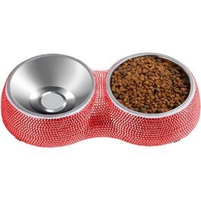 eing Dog Bowls Double Dog Water and Food Bowls Stainless Steel Bowls with Non-Slip Resin Station and Bling Rhinestones, Pet Feeder Bowls for Puppy Medium Dogs Cats Puppy Pets,Gold