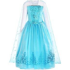 ReliBeauty Girls Sequin Princess Costume Long Sleeve Dress up, Light Blue, 6(140)