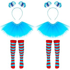 مجموعة QZYL مكونة من قطعتين من الزي التنكري الأزرق، مجموعة زي ثينج للفتيات، تنورة توتو على شكل ذيل حصان وعصابة رأس وجوارب مخططة للحفلات التنكرية in Kuwait