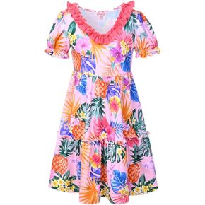 Girls Unicorn Dresses Summer Swing Short Sleeve Casual Clothes for Little Kids