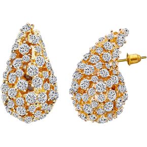 Gold Crystal Chunky Hoop Earrings for Women Hollow Out Lightweight Rhinestone Teardrop Earrings Fashion Jewelry Gift for Women Girls