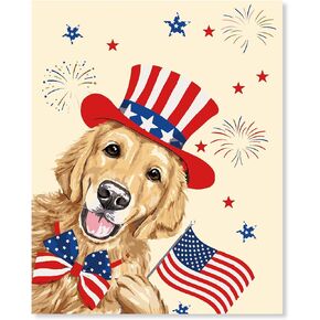 مجموعة الطلاء الوطني بالأرقام من Wodison للأطفال على القماش، لوحة زيتية للعلم الأمريكي للكلب DIY بالأرقام للبالغين المبتدئين ديكور جدار المنزل 16 × 20 بوصة (بدون إطار) in Kuwait