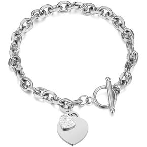 Jude Jewelers Stainless Steel Chain Heart Charm Classic Holiday Wedding Party Strand Bracelet