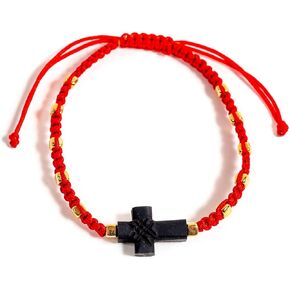 Natural Protective Azabache Stone in Cross Shape Bracelet for Woman and Men (Woman, 7.5 inches)
