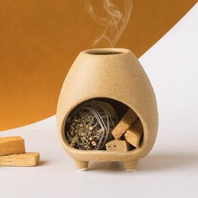 Palo Santo Holder Burner, Handcrafted Ceramic Incense Holder Burner and Ash Catcher for Palo Santo Sticks or sage Bundles, Smudge Bowl, Meditation Home Decor(Beige)