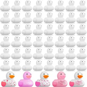 Sratte 48 Pieces DIY Rubber Ducks White Blank Rubber Ducks Bath Mini Ducks for Pool Bathtub Baby Party Favors Kids Birthday Gifts