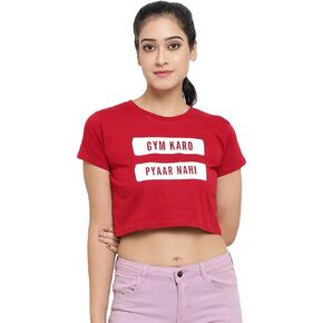 Women's Stylish Half Sleeve Round Neck Cotton Printed Crop Top