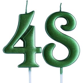 Green 48th Birthday Candle, Number 48 Years Old Candles Cake Topper, Woman Or Man Party Decorations, Supplies
