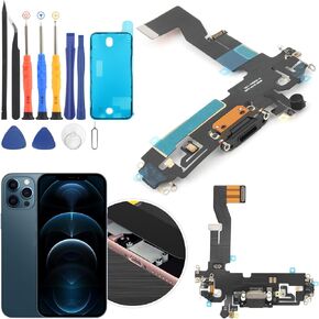 YWLRONG Replacement for iPhone 12 Charging Port Dock Connector for iPhone 12 Pro Charging Port Replacement USB Charger Board Flex Cable Assembly Accessories with Repair Tools(Black)