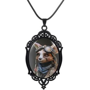 Steam Punk Fox Cameo Necklace Set Vintage Steampunk Pendant Women Girls Chocker Jewelry Gift Costume Accessories