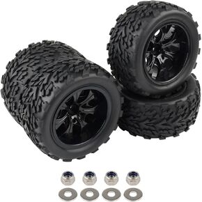 4 Pack 1/10 RC Tires With Foam Insert, 12mm Hex Wheels and Tires For 1/10 Scale Monster Truck Short Course Truck
