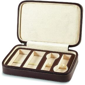 Brown Leather Two Watch and Two Eyeglasses Holder Storage Travel Case