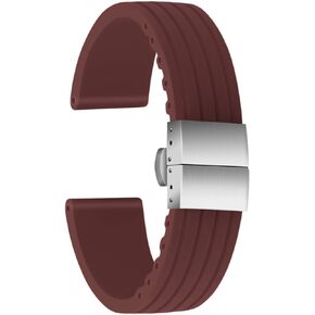 ULLCHRO Silicone Watch Strap Replacement Rubber Watch Band Waterproof Stripe Pattern - 16mm, 18mm, 20mm, 22mm, 24mm Watch Bracelet with Stainless Steel Deployment Buckle