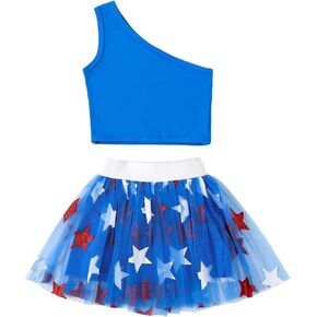 Kayotuas Toddler Baby Girl 4th of July Outfit USA Embroidery T-Shirt Stars Tulle Tutu Skirt Little Girls Fourth of July Dress